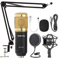 Microphone à Condensateur Kit, BM-800 Micro Studio Streaming Professionnel avec Suspension Bras pour PC,Gamer,Youtubeur(d'or)