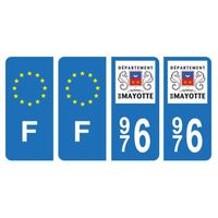 Lot 4 Autocollants Plaque d'immatriculation Auto Voiture 976 Mayotte & F France Europe