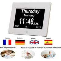 YOLISTAR Horloge Numérique Calendrier LED  - 19 types d'images et fonction de diffusion vocale - blanc- Pour les personnes âgées