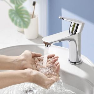 Robinet Salle de Bain Cascade Mitigeur de Lavabo pour L'eau Chaude et Froide Hauteur sous Bec 120mm Design Moderne