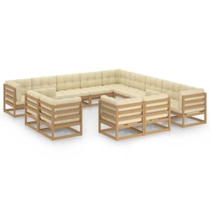Ensemble table et chaise de jardin Salon de jardin en bois de pin - CD8818 - Super qualité - Marron miel - 13 pcs