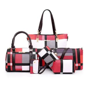 SAC À MAIN Mode sacs à main de luxe nouveau 6 pièces ensemble femmes Plaid couleurs sac à main femme  sl0808bg45ls Rouge
