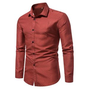 CHEMISE - CHEMISETTE Chemise Homme À Pois Manches Longues Regular Fit Chemise Imprime Elegante Tissu Confortable - Taille EU - Rouge