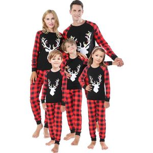 Pyjama De Noel Famille,Pyjama Noel Hommes et Femme Garcon+Homme,Imprimé Coton à Manches Longues Plaid Pyjama Pantalon Bebe Enfant