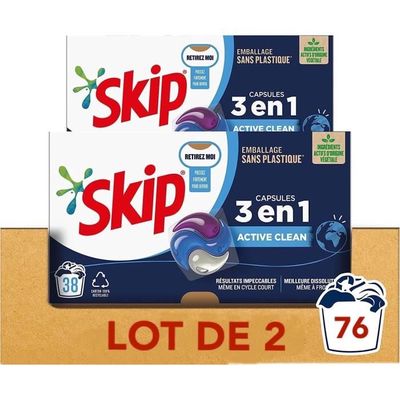 Skip Lessive Liquide Active Clean Lot 2x2.65L - 106 Lavages - 5300 ml