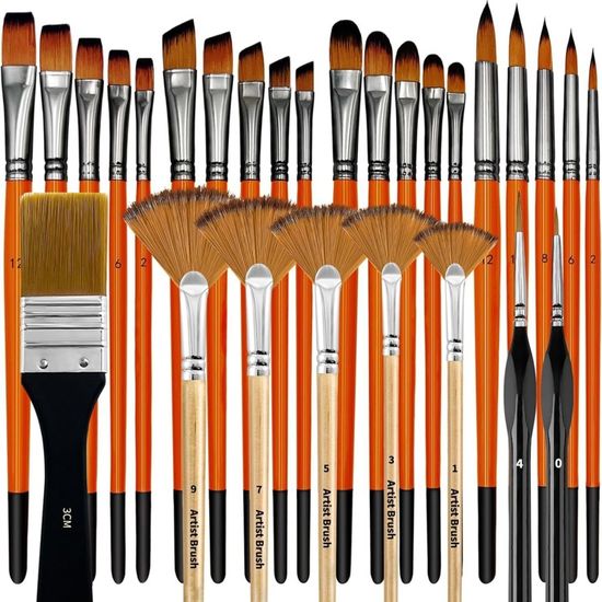Pinceaux Peinture Acrylique, Jeu De 32 Pinceaux Pour Aquarelle