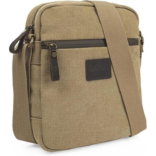 JASLEN Sac Bandoulière Homme – Sacoche Compacte Tendance En Toile & Cuir, 18x22x6 Cm