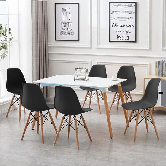 Keisha°Lot de 6 chaises en polypropylène (Noir) - Design Scandinave - Salle à Manger, Salon, Cuisine - Pieds en Bois