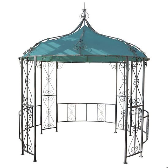 Pergola pavillon arche de jardin rond tonnelle chapiteau tente de reception cadre en acier robuste Ø 3m turquoise