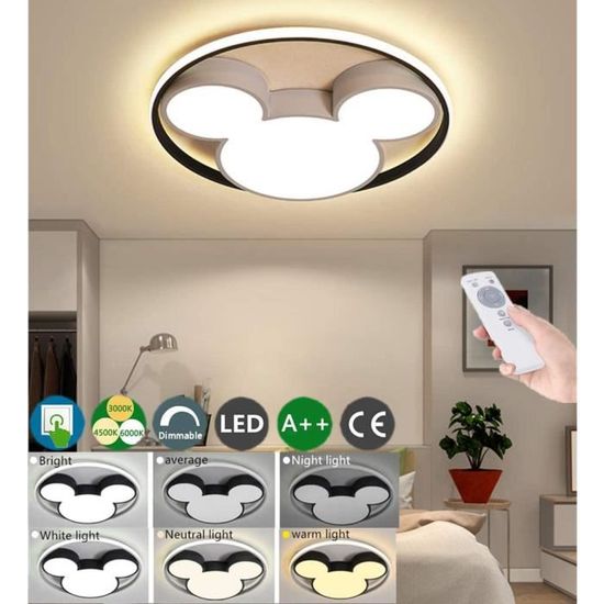 Plafonnier LED Mickey 40W Avec Télécommande - Lampe Plafond Enfants Garçon Fille Chambre Bébé