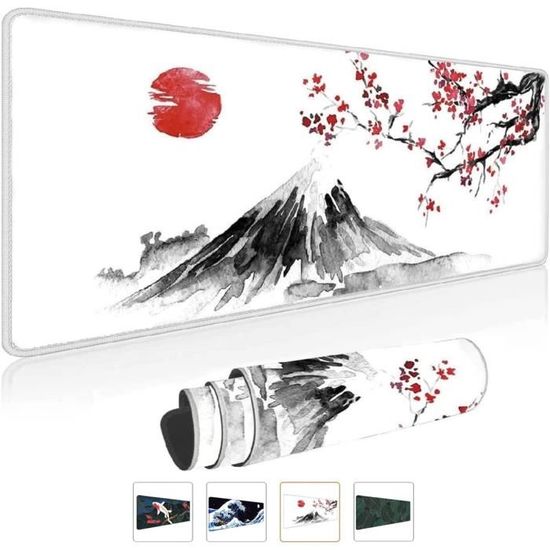 Generic - Tapis de souris noir blanc fleur de cerisier Sakura Death Life  tapis de bureau étendu 80 x 30 cm base en caoutchouc antidérapant bord  cousu grand tapis de jeu XL