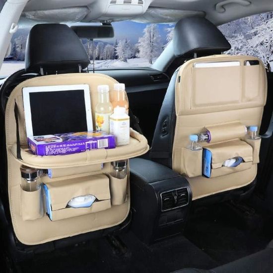 Protecteur De Siège Auto Pour Ford Transit Custom 2012-2023 - Organisateur Avec Table Pliante Et Poches - Cuir Noir