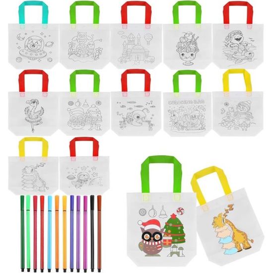 AYSYR – 16 Sacs En Tissu à Peindre – 24 Crayons De Cire – Motifs D’animaux – Activité Créative Pour Anniversaire – Dès 4 Ans
