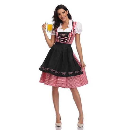 Robe Dirndl Bavaroise Pour Femme - Tenue Oktoberfest, Mariage, Fête, Manches Courtes, Taille Ajustée - 2