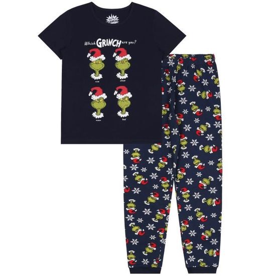 Pyjama Noël Femme - Pantalon Large Rayé Vert Et Noir - Style Grinch - Cordon De Serrage