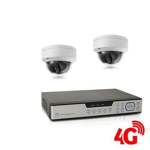 Kit de vidéosurveillance 3G 4G intérieur-extérieur avec enregistreur IP 1To et 2 caméras dôme HD 1080P WIFI