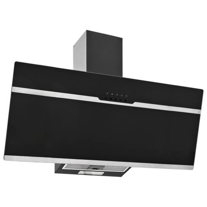 LULO Hotte murale 90 cm Acier inoxydable et verre trempé Noir