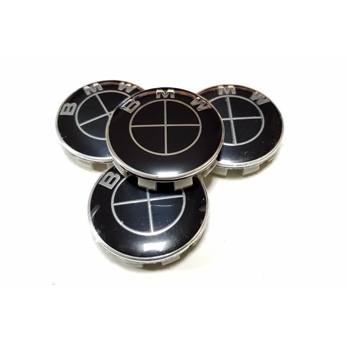 4x Logo Jante BMW Noir 68mm Cache Moyeu Centre De Roue Emblème