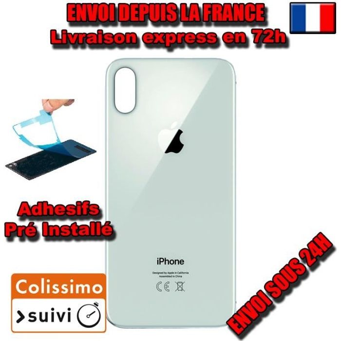 COQUE KIT VITRE ARRIERE DOS iPhone X ARGENT NEUF