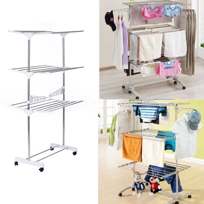 Séchoir à plancher Etendoir à serviettes pliant cintre à trois couches