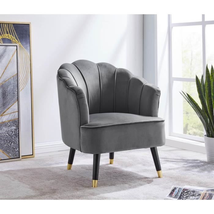 Fauteuil design en tissu velours gris LOTUS