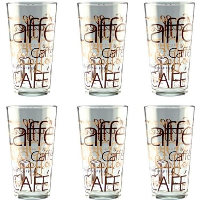 Lot de 6 latte macchiato en verre 39cl décor café empilable