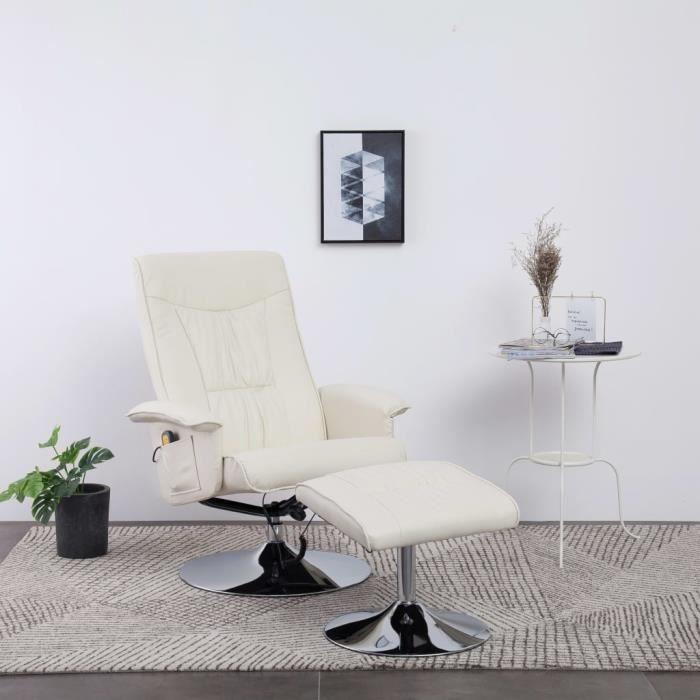 Fauteuil de massage Relax Massant Chaise salon de massage Relaxation - avec repose-pied Crème Similicuir