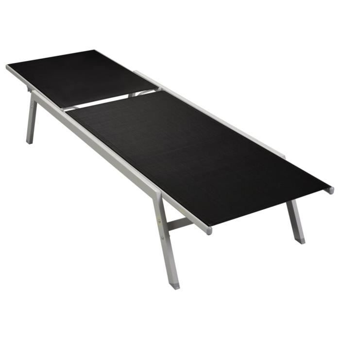Chaise longue Bain de soleil Transat Grand confort Acier et textilène Noir