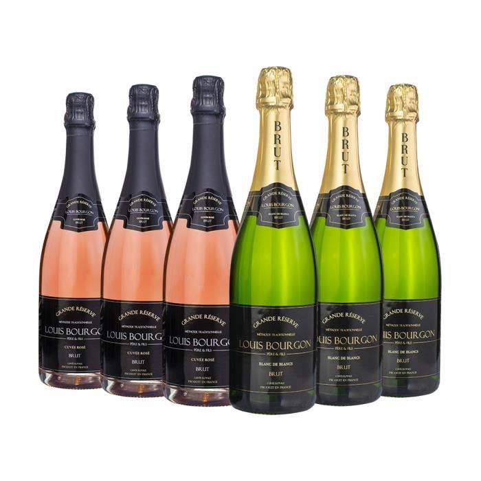 Pack 6 Louis Bourgon Grande Réserve Brut 0,75L - 3 Blanc de Blancs et 3 Cuvée Rosé