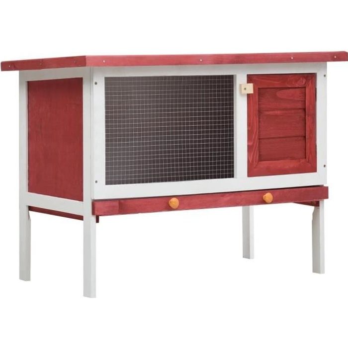 Magnifique-Clapier d'extérieur - Cage Clapier lapin Extérieur Petits animaux Enclos 90 x 45 x 65 cm- 1 niveau Rouge Bois