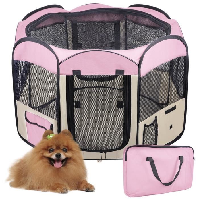 Parc à Chiots Clôture Octogonal pour animaux pliable (Rose) 125 x 125 x 61 cm