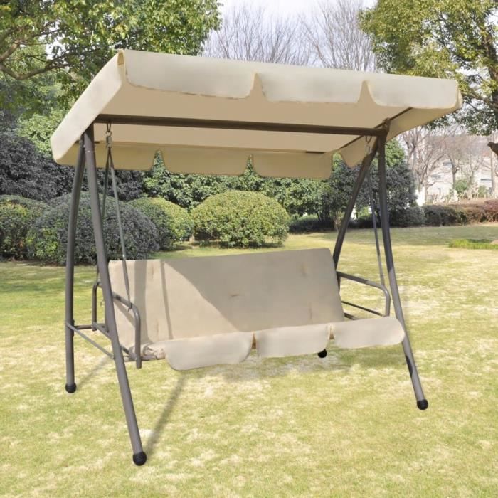 🦄7729Contemporain- Balancelle de Jardin 2- 3 places toit imperméabilisé avec auvent - Balancelle d'extérieur Fauteuil Suspendu Blan