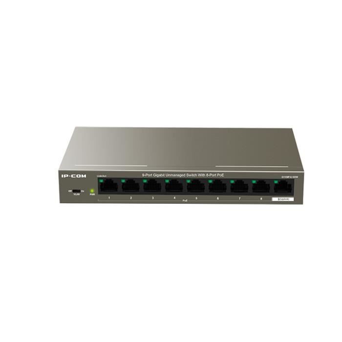 Switch de bureau 9 ports Gigabit 10/100/1000M - IPCOM G1109P-8-102W, 8 ports de PoE, Auto MDI/MDIX, VLAN mode, Plug&Play, en acier