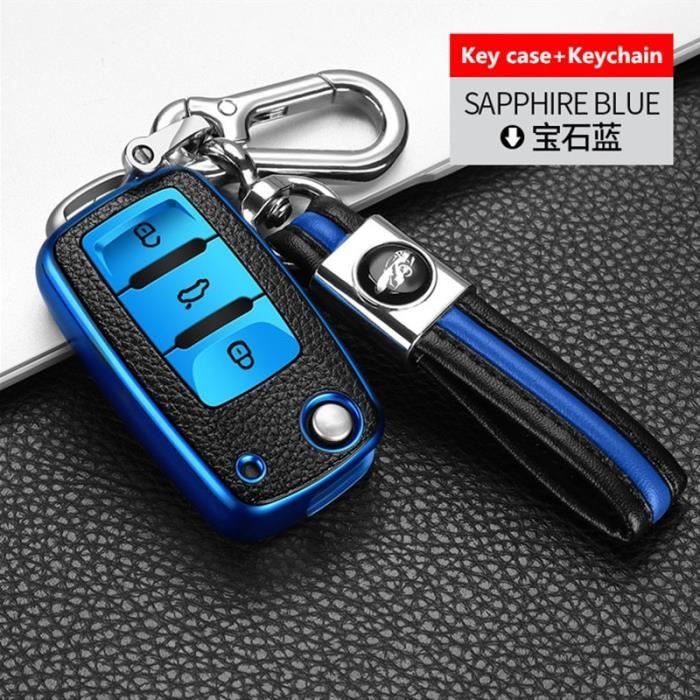 Coque clé,Étui pour voiture volkswagen, pour vw magotan b8 polo 9n golf 4 3 6 5 6r 7 mk7 mk4, passat b5 b7 b6 b8 - Type blue #B