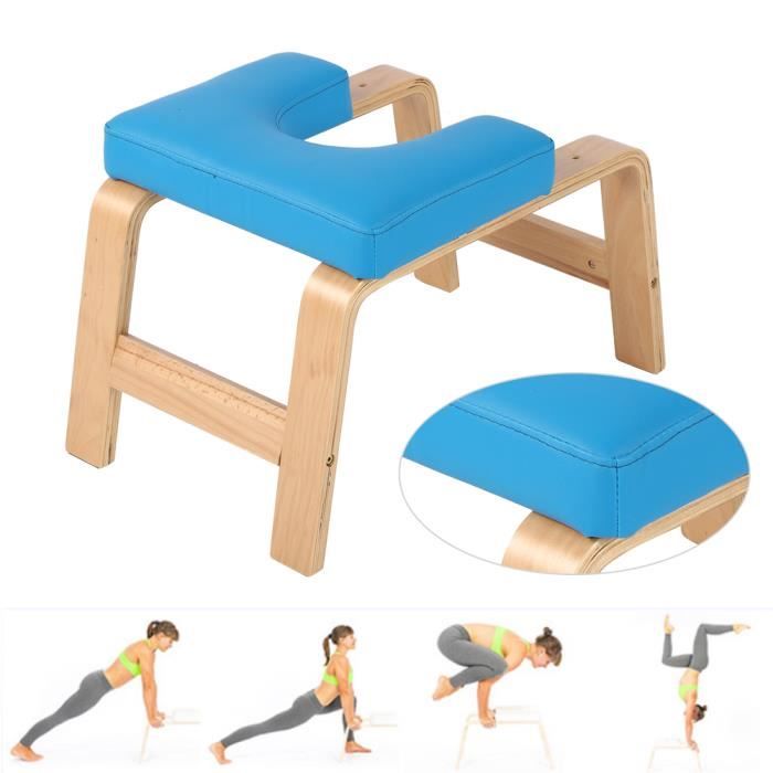 Chaise d'inversion de yoga bleu en bois tabouret à l'envers banc d'exercice de sport (bleu) HB015