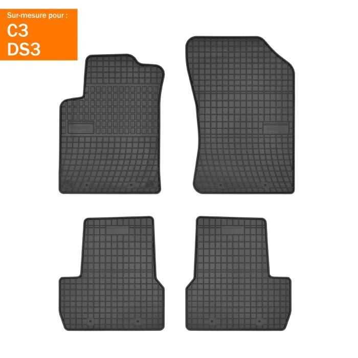 DBS - Tapis voiture / auto - Sur Mesure pour C3 / DS3 (2009 - 2020) - 4 pièces - Antidérapant - Souple - 100% Caoutchouc
