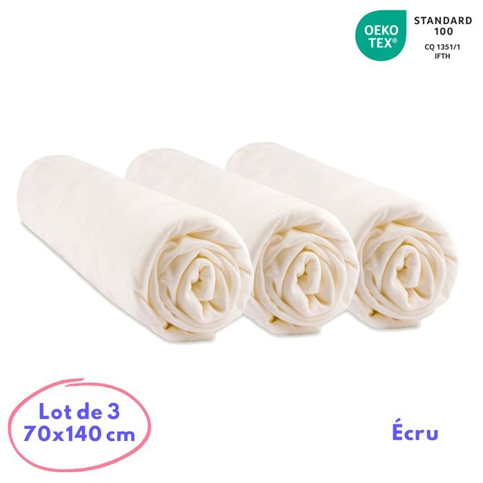Lot de 3 Draps housse Jersey Bambou 70x140 écru
