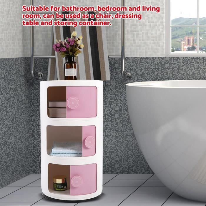 3 couches 3 d'armoire de rangement contenant conteneur forme ronde porte coulissante approvisionnement rose-LAFD