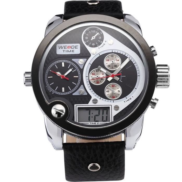 WEIDE WH-2305 Montre Quartz étanche de 3 zones horaires pour Hommes(Blanc + Noir)