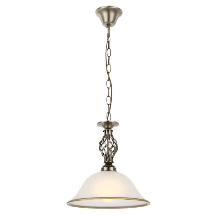 Suspension lustre luminaire plafond laiton vieilli cuisine salle à manger éclairage verre satiné