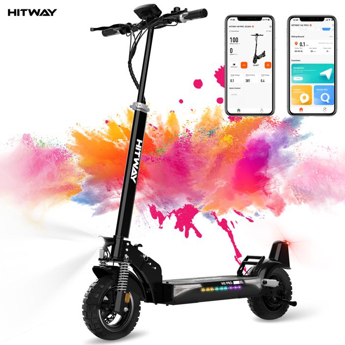 HITWAY Trottinette électrique Pliable 10” 800W Batterie 13AH avec Écran LCD Scooter Pliable, APP control,Ultra Portable