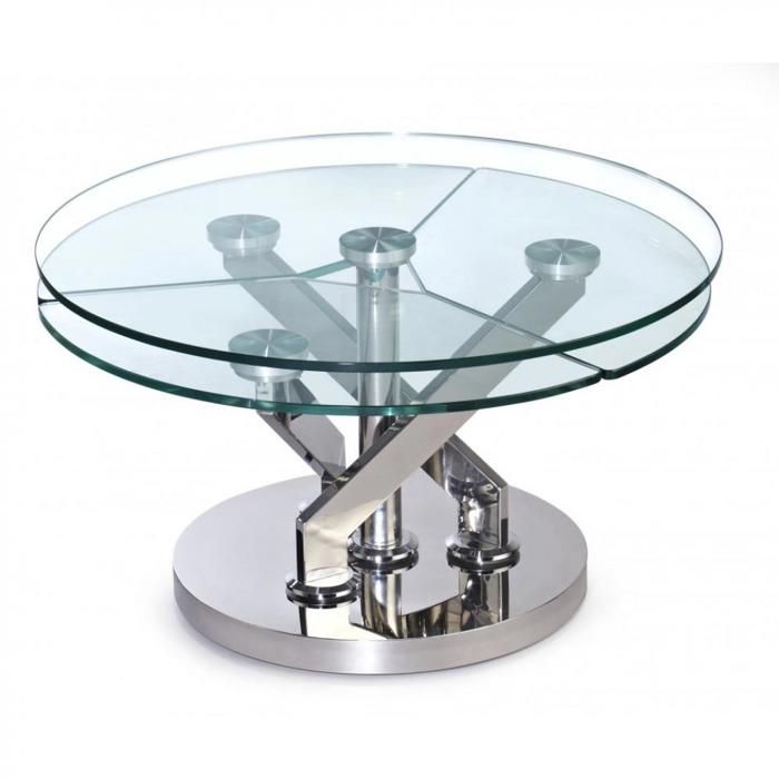 Table basse CARROUSEL Ã plateaux pivotants en verre et acier chromé transparent Verre Inside75