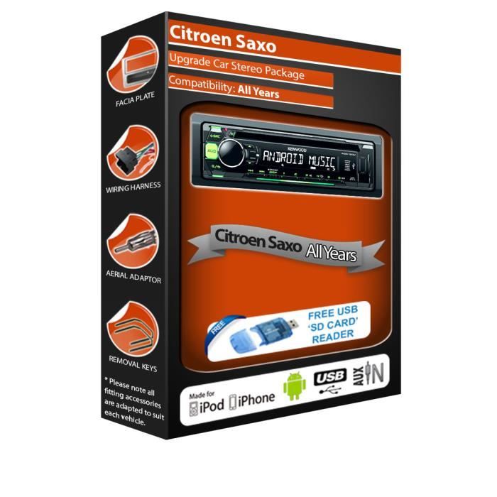 Citroen Saxo car stereo radio, Kenwood CD MP3 Player with Front USB AUX In