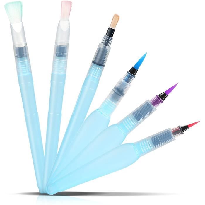 Kesote Lot de 6 Pinceaux à Réserve d'Eau, Unités Peinture d'Eau Brosse, Pinceaux a Reservoir, Stylo Aquarelle Stylo Parure