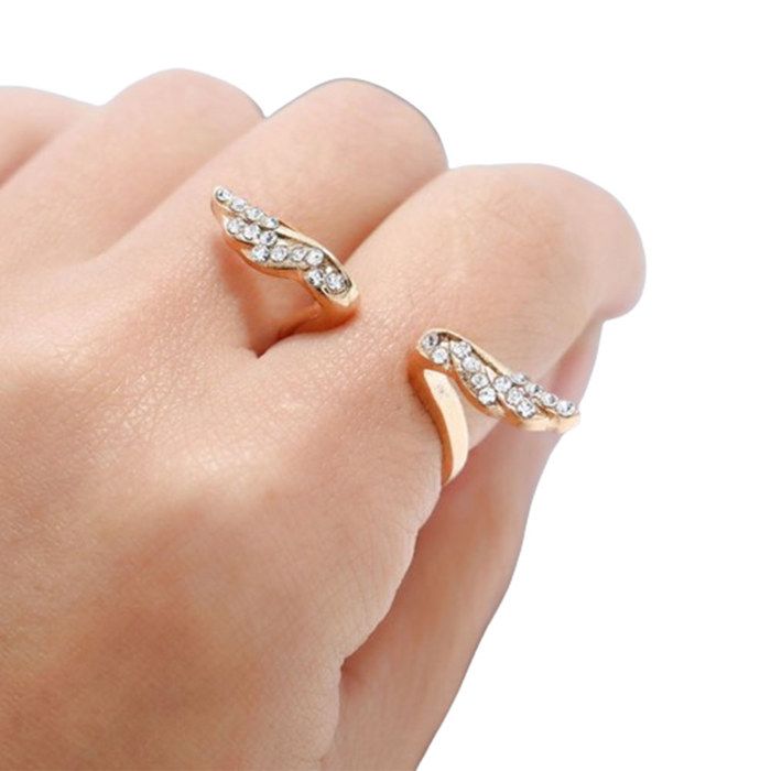 LCC®Bague Femme/fille Réglable fantaisie or faux diamant Ailes d'ange dore alliage Strass Zircon plaque or rétro Rhinestone cadeau