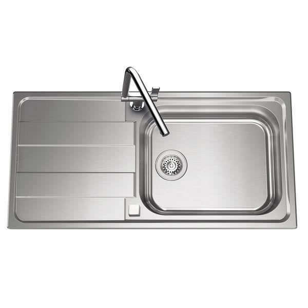 Évier inox lisse Luisina FUNK 1 grand bac 1 égouttoir Inox