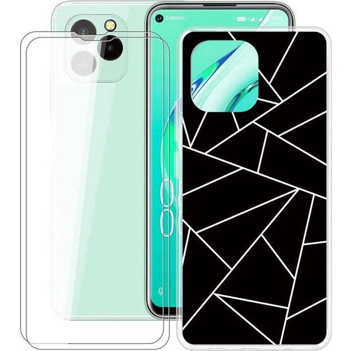2 Pièces verre trempé + Coque Pour OUKITEL C21 Pro Mode Mince Doux Silicone TPU (Motif de marbre noir pur) DYD5