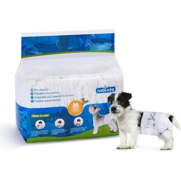 Nobleza - Pack de 12 couches jetables pour chien, bien-être et confort. Extra absorbantes. Taille M (3 à 5kg).
