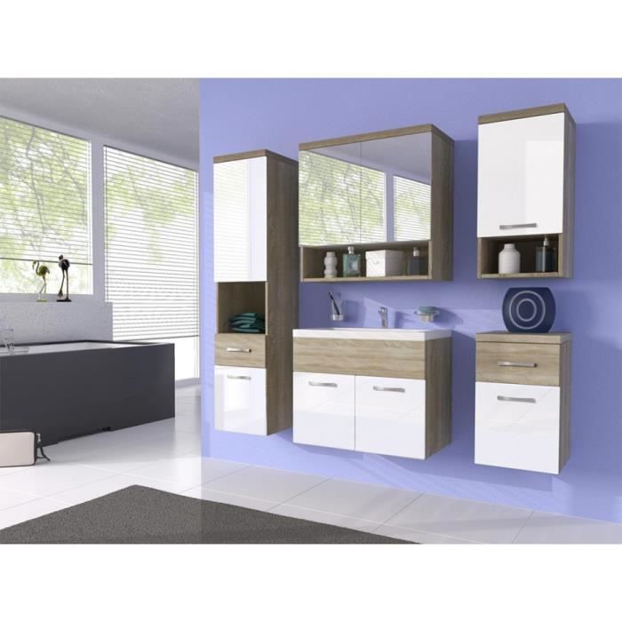 Ensemble LUISA - meubles de salle de bain - laqué blanc et bois