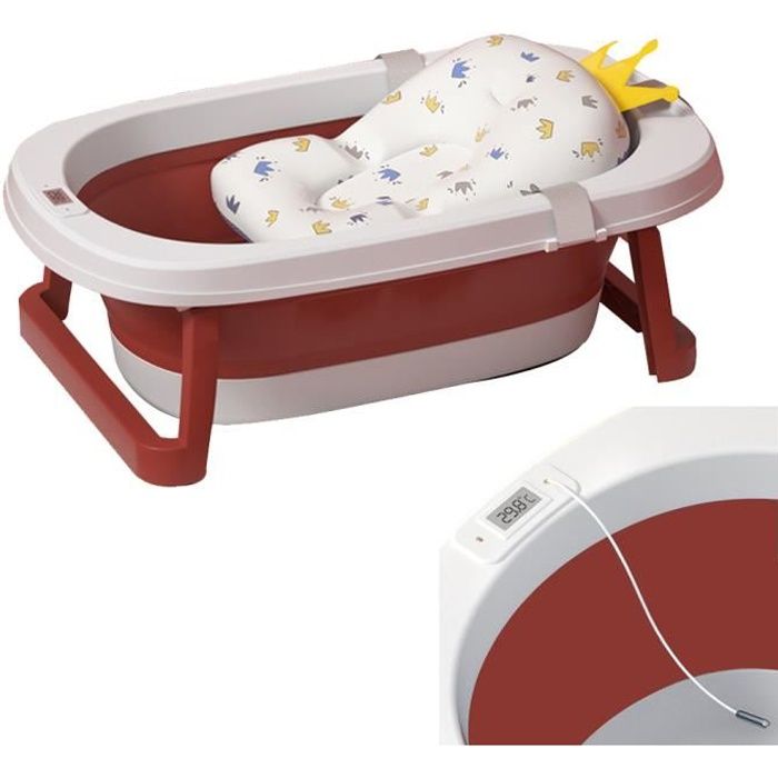 SINBIDE® Baignoire pliable bébé pliante évolutive + Coussin de bain, avec Thermomètre